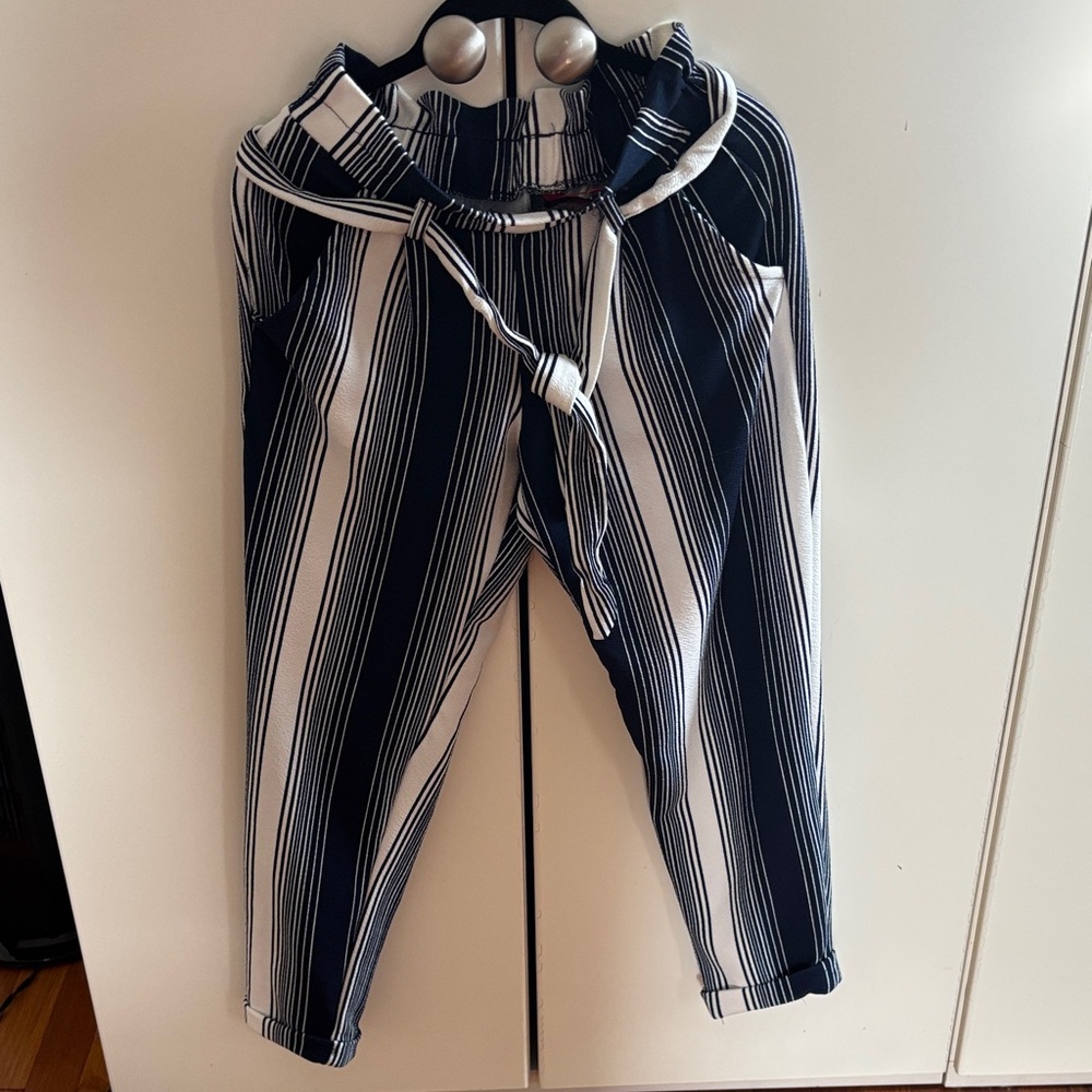 Hot Kiss Navy and White Striped Cropped Pants
